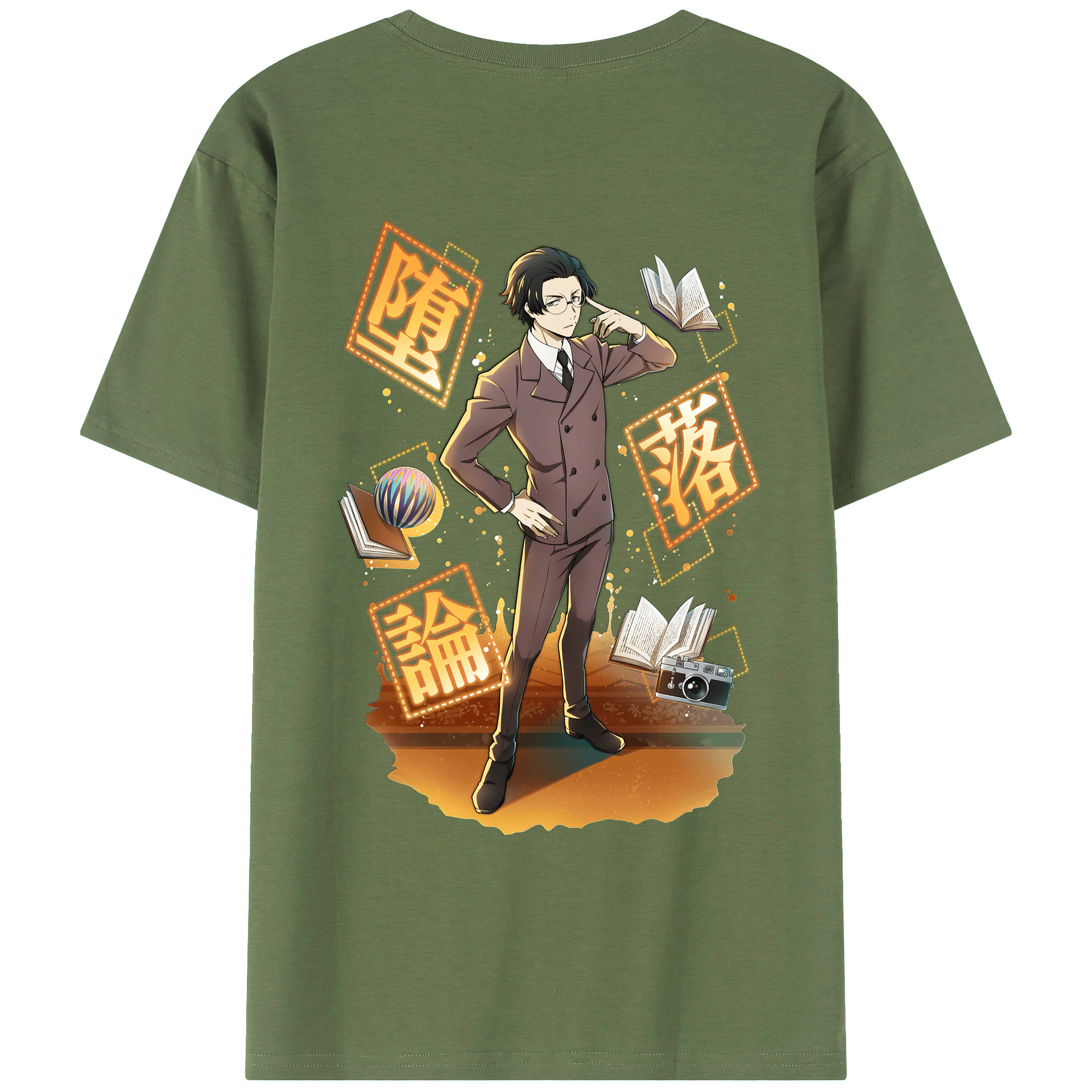 （画像用） 文豪ストレイドッグス Bungo Stray Dogs 綿100％ メンズ半袖Tシャツ（バックプリント） 通気性
